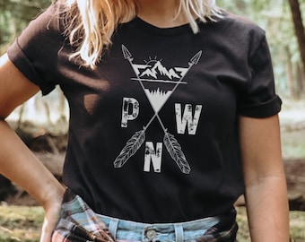 PNW Outdoor Adventure Hiking Tshirt, Mountains and Arrows backpacking Shirt, Oregon Shirt, Vacation Gift, travel gift, Pacific Northwest Tee