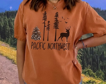 Pacific Northwest Minimalist Travel Adventure Comfort Colors Oversized Tshirt/Camping Shirt/Travel Gift/PNW Hiking Tshirt