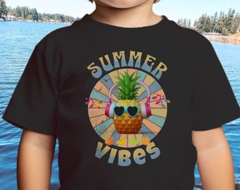 Kids Summer Tee, Groovy Pineapple Summer Vibes Tshirt for Kids, Cute Kids Summertime Vacation Shirt,  Retro Pineapple Graphic Tee, Beach Tee