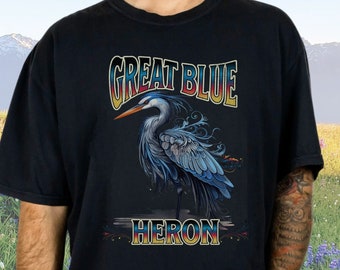 PNW Great Blue Heron Shirt for Bird Lover, Pacific Northwest Heron Tshirt, Comfort Colors Streetwear Style Bird Nerd Tee, Bird Watcher Gift