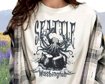 Seattle Music Octopus Shirt, Comfort Colors PNW Grunge Tshirt, Vintage Style Seattle Washington Music Lover Tee, Seattle Gift, Travel Gift