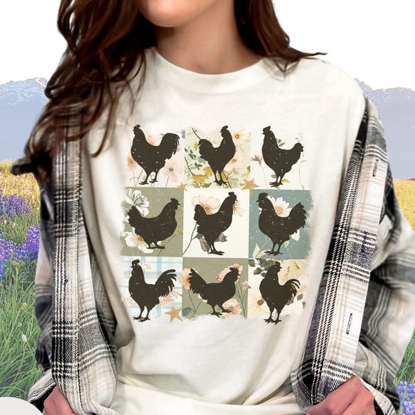 Vintage Style Chicken Shirt for Backyard Farmer, Comfort Colors Farm Animal Tee, Floral Chicken Lover Tshirt, Homestead Gift, Country Gift