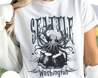 Seattle Music Octopus Shirt, Comfort Colors PNW Grunge Tshirt, Vintage Style Seattle Washington Music Lover Tee, PNW Travel Gift