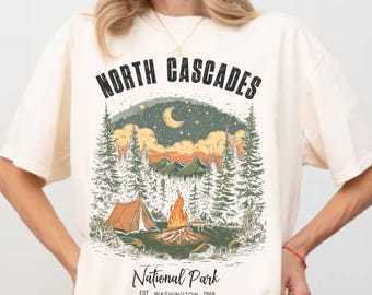 Comfort Colors North Cascades National Park Shirt, Retro Nature Graphic Tee-Shirt, NP Lover Camping Tshirt, Granola Girl PNW Travel Gift