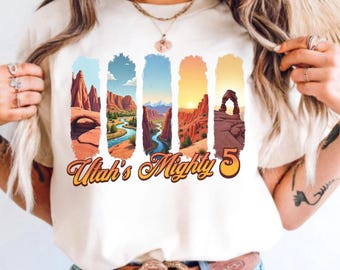 Utah Mighty 5 Vintage National Park Comfort Colors Tshirt for Outdoor Lovers, NP Keepsake Tshirt, Moab Group Travel Gift, Adventure Shirt
