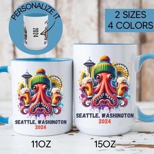 Custom Seattle Coffee Mug,  Group Vacation Souvenir, PNW Travel Gift, Seattle Washington Mug, Personalized Seattle Vacation Mug, 11oz, 15oz