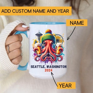 Custom Seattle Coffee Mug,  Group Vacation Souvenir, PNW Travel Gift, Seattle Washington Mug, Personalized Seattle Vacation Mug, 11oz, 15oz