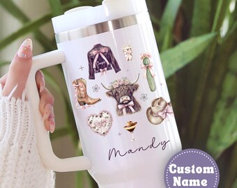 Personalized Western Themed Tumbler 40oz, Austin Texas Bach Gift, Tumbler with Handle, Custom Name Rodeo Bach Party Travel Cup, Bachelorette