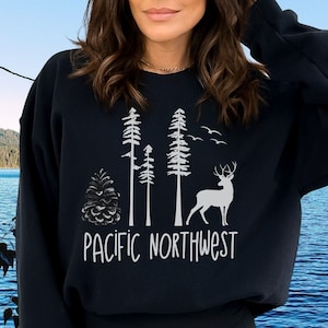 Minimalist Pacific Northwest Travel Adventure Sweatshirt, Washington Shirt, Oregon Shirt, Camping Sweatshirt, PNW Travel Gift, Vacation Gift