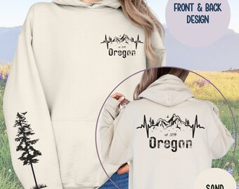 Oregon Hoodie, PNW Hiking Sweatshirt, Outdoor Adventure Hoodie, State Pride Shirt, Travel Gift, Camping Hoodie, Sleeve Design