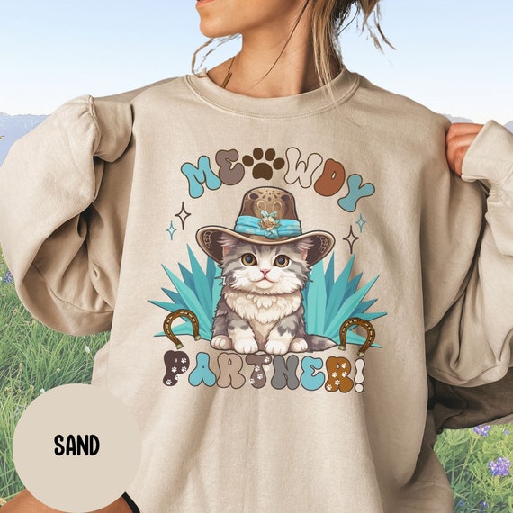 Meowdy Partner Cowboy Cat Sweatshirt for Cat Mom, Vet Staff Western Cat Shirt, Veterinary Cat Shirt, Cat Mamma, Cat Dad Gift, Vet Tech Gift