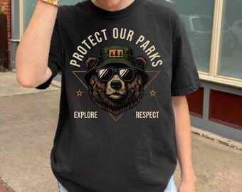 Protect Our Parks Hiking Tee, Outdoorsy Graphic Tee, Granola Girl Shirt, Comfort Colors, Park Bear Tshirt, Camping Tee, PNW Travel Gift