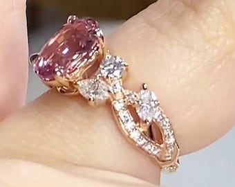 Oval pink Sapphire engagement ring vintage gold moissanite cluster ring Marquise cut Diamond cluster ring Bridal ring Anniversary ring