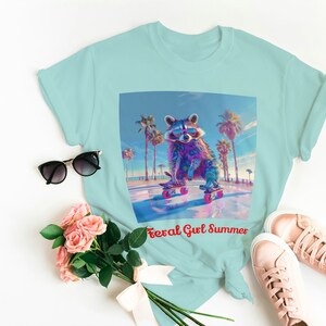 feral girl summer racoon shirt