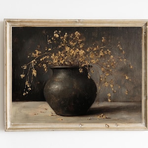 Moody Autumn Floral Print |  Dark Rustic Wall Art | Warm Tones English Country Decor | Digital Download | Cottagecore Botanical Art | E465