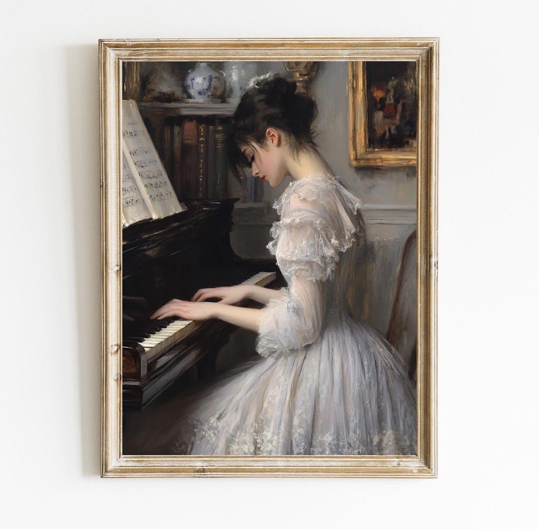 Woman Playing Piano | Vintage Painting | Eclectic Vintage Wall Art ...