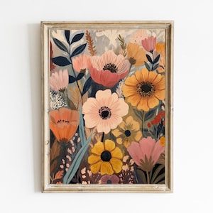 Modern Boho Flowers | Abstract Print | Modern Mid Century Art | Boho Nursery Art | Boho Print | Organic Abstract Art | Downloadable | E318