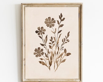 Muted Wildflower Botanical | Boho Botanical Print | Vintage Floral | Farmhouse Botanical |  Minimalistic Wall Art | Digital Print | E391
