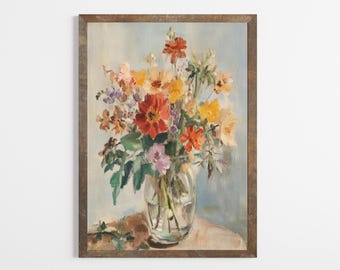 Antique Floral | Still Life Vintage Art | Farmhouse Wall Decor | Vintage Cottagecore Art | Printable Wall Art | Digital Downloadable  | E601