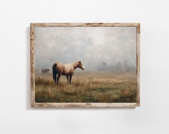 Vintage Pferde Gemälde | Vintage Landschaftsdruck | Französisches Bauernhaus | Digitaler Download | DRUCKBAR | E1244