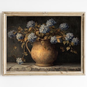 Autumn Hydrangea |  Dark Rustic Wall Art | Warm Tones English Country Decor | Digital Download | Cottagecore Botanical Art | E909
