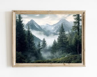 Rocky Mountains Art | Forest Mountain Wall Decor | Misty Mountain Cabin Decor | Home Office Art | PRINTABLE | Large Digital Download | E646