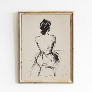 Charcoal Sketch of a Woman | Line Drawing | Neutral Farmhouse Wall Decor | Contemporary Modern Neutral Art | PRINTABLE | Downloadable | E923