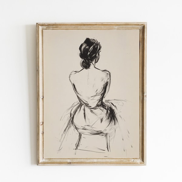 Charcoal Sketch of a Woman | Line Drawing | Neutral Farmhouse Wall Decor | Contemporary Modern Neutral Art | PRINTABLE | Downloadable | E923