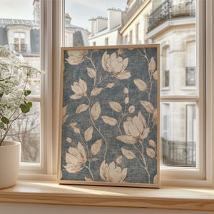 Blue and Cream Floral Textile | Blue Tapestry Wall Art| Vintage Traditional Wall Art | PRINTABLE | Downloadable Art | E653