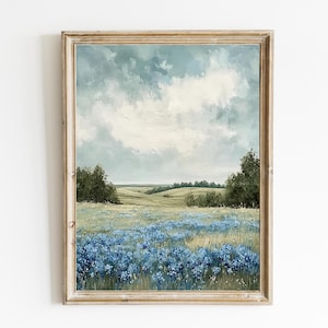 Vintage Blue Meadow | Printable Natural Landscape Print | Spring Watercolor Floral Art | Farmhouse Art | PRINTABLE | Digital Download | E351