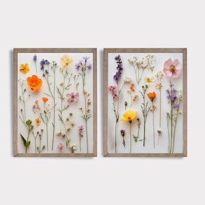 Pressed Flower Print SET of Two | Modern Floral Wall Decor | Natural Home Art | Minimalistic Art | Natural Nursery Art | Digital Art | E431