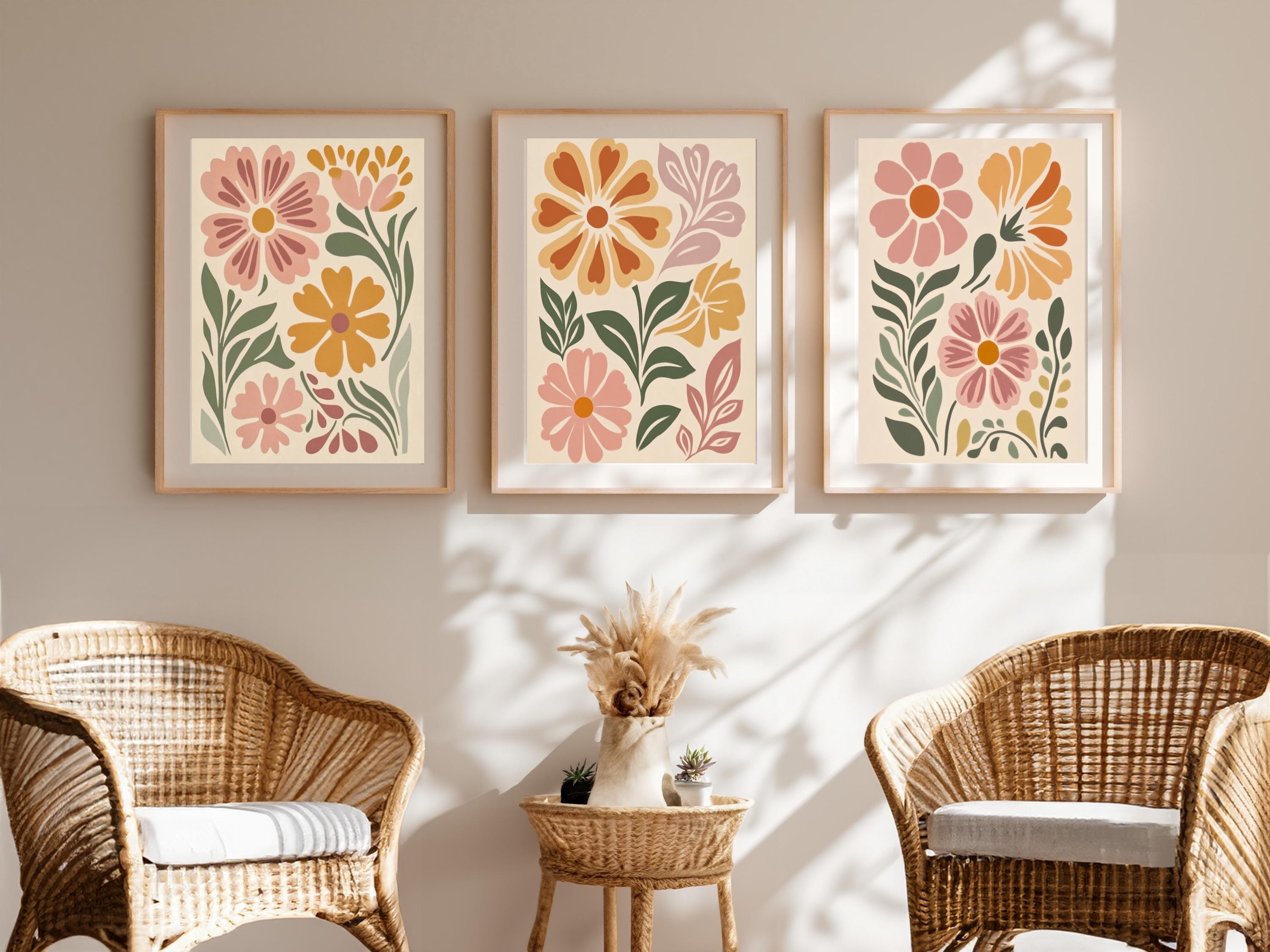 Boho Abstract Floral SET of Three| Boho Botanical | Muted Wall Decor ...