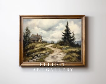 Cozy Cottage Landscape | PRINTABLE Landscape Art | Vintage Print Country Landscape Oil Painting | Digital Download | E6