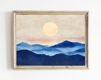 Montaña nocturna abstracta / Pintura contemporánea de montaña y luna / Arte mural vibrante / Impresión de naturaleza bohemia / IMPRIMIBLE / Descarga digital / E566