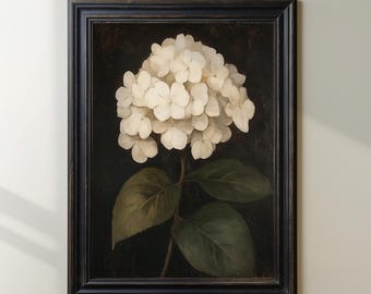 Vintage Hydrangea Painting | Moody Dark Vintage Flower Print | Antique Botanical Wall Art | PRINTABLE | E141