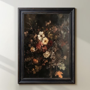 Antique Autumn Floral | Vintage Still Life | Dark Fall Floral Painting | Moody Botanical Wall Art | Dark Floral Wall Art | PRINTABLE | E176