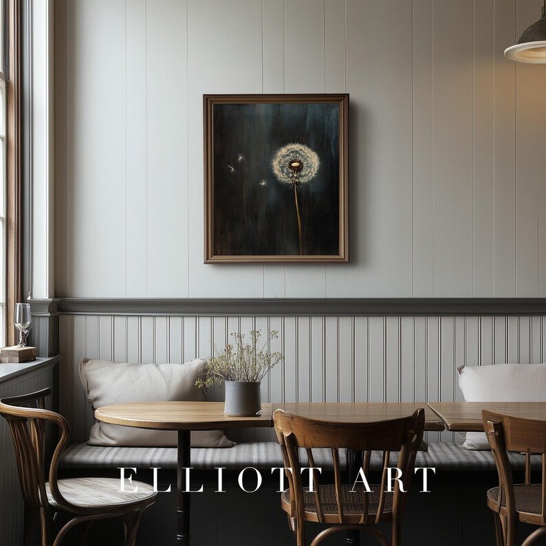 Moody Dandelion Painting | Vintage Print | Moody Wall Art | Dark ...