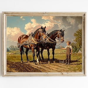 Vintage Horse Painting | Rustic Equestrian Art | Farmhouse Decor | Printable Fine Art | Animal Oil Painting | Downloadable Art | E703