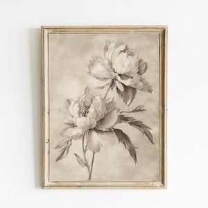 Vintage Floral Botanical | PRINTABLE | Neutral Antique Floral Wall Decor | Botanical Art Print | Digital Print | E682