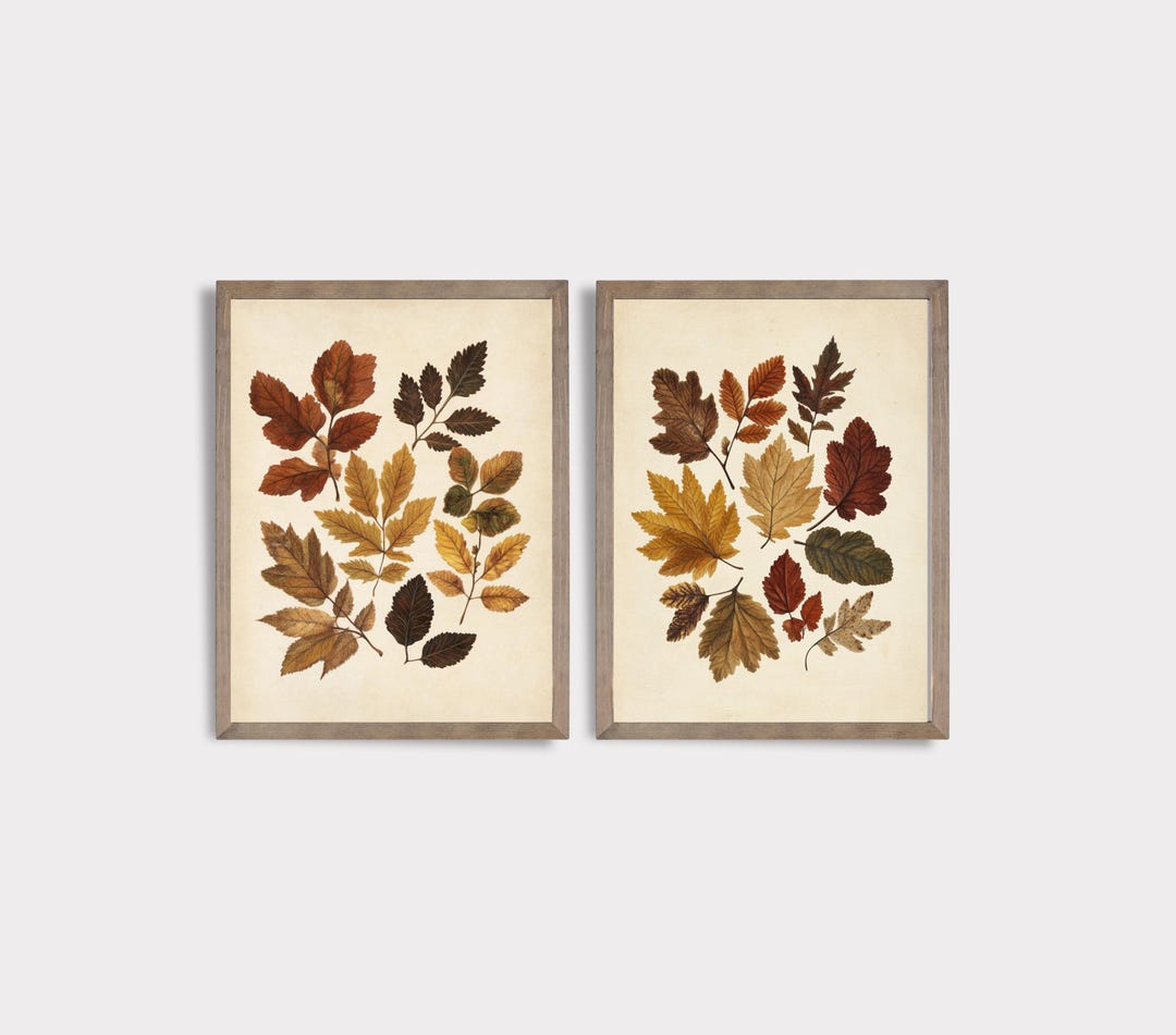 Vintage Fall SET of Two Botanical Prints | Autumn Leaf Wall Decor ...