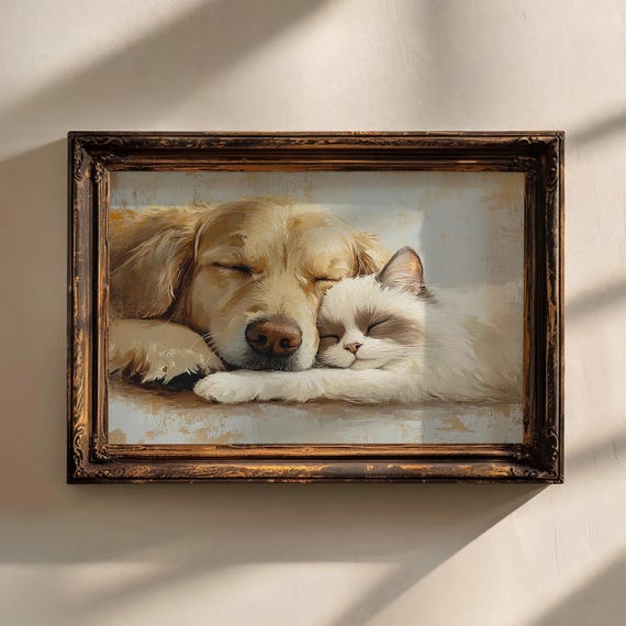 ゴールデンレトリバーと子猫の絵 ゴールデンレトリバーと子猫[28144086310]の写真・イラスト素材