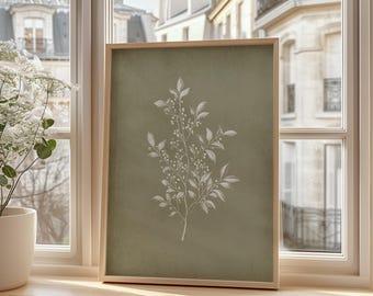 Green Botanical Print | Neutral Minimalistic Wall Art | Farmhouse Wall Decor | French Botanical Downloadable | Digital Print | E1207