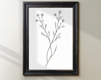 Minimalistic Floral Line Drawing | Flower Print | Modern Floral Art | Farmhouse Botanical |  Minimalistic Wall Art | Digital Print | E447