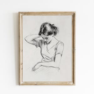 Sketch of a Woman | Line Drawing | Neutral Farmhouse Wall Decor | Contemporary Modern Neutral Art | PRINTABLE | Downloadable | E925