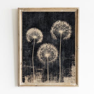 Dandelion Seed Print |  Dark Vintage Print | Moody Wall Art | Dark Botanical Decor | Moody Academia Wall Art | PRINTABLE | E673