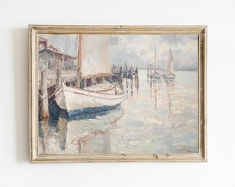 Vintage Bootssteg | Vintage Segelboot Küstendruck | Haus am See Wandkunst | Vintage Nautisches Dekor | Digitaldruck | DRUCKBAR | E600