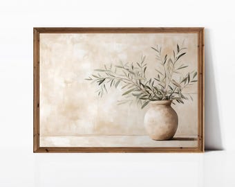 Vintage Neutral Stillleben | Minimalistische Wanddekoration | Moderne Bauernhaus Wandkunst | Olivenbaum Print | Neutraler Ton | DRUCKBAR | E217