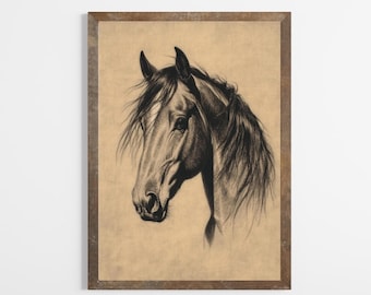 Vintage Horse Portrait | Equestrian Wall Decor | Antique Horse Art | Contemporary Modern Neutral Art | Horse Lover Gift | PRINTABLE | E626