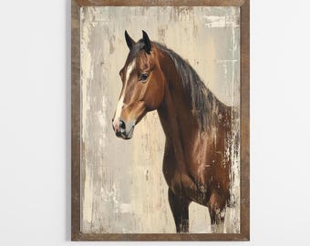 Vintage Horse Painting | Rustic Equestrian Art | Farmhouse Decor | Printable Fine Art | Animal Oil Painting | Downloadable | E697