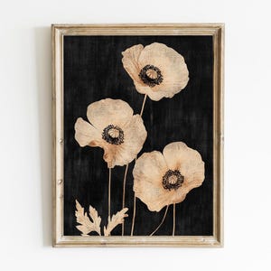 Vintage Poppies Print | Rustic Moody Wall Decor | Floral Botanical | Downloadable Digital | Printable | E672